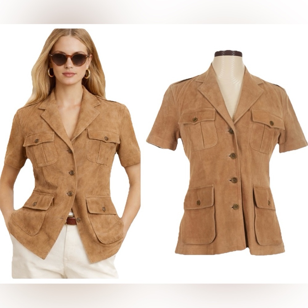 Vintage Ralph Lauren Sport Women’s 90s Suede Utility Shirt Safari Jacket M 1997